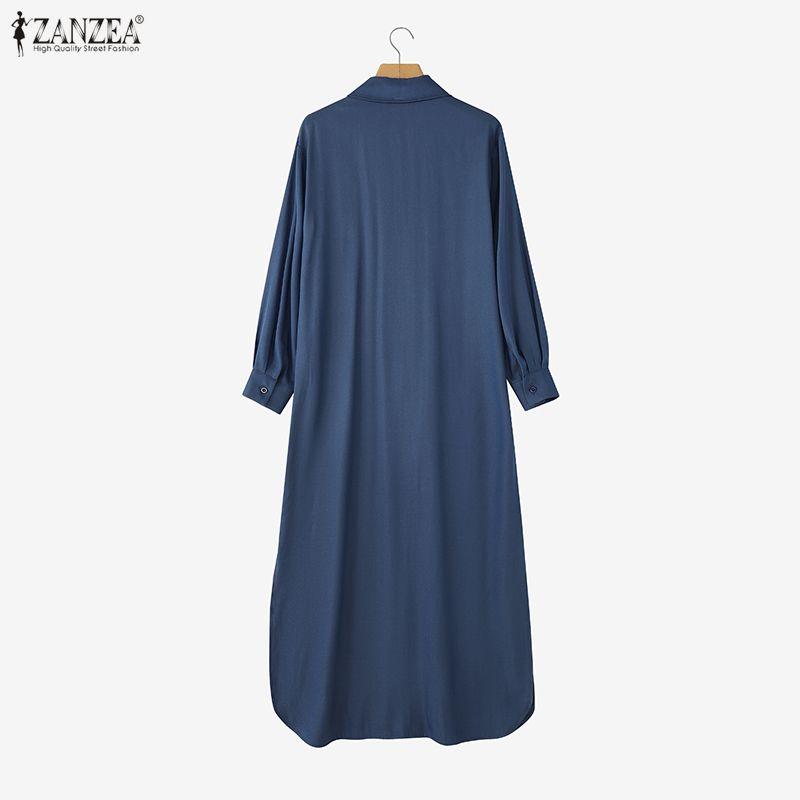 ZANZEA Elegant Women Lapel Neck Long Sleeve Buttons Splits Casual Long Shirts Dress