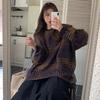 2023 Retro Hong Kong Color Block Wool Hoodie: Women's Loose Casual Round Neck, Autumn/Winter