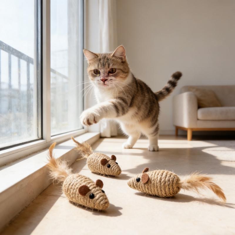 4PCS Sisal False Mouse Cat Toy Bite Resistance Interactive Cat Toy Simulation Mice Sound Kitten Self-Playing Toy Cats Toy