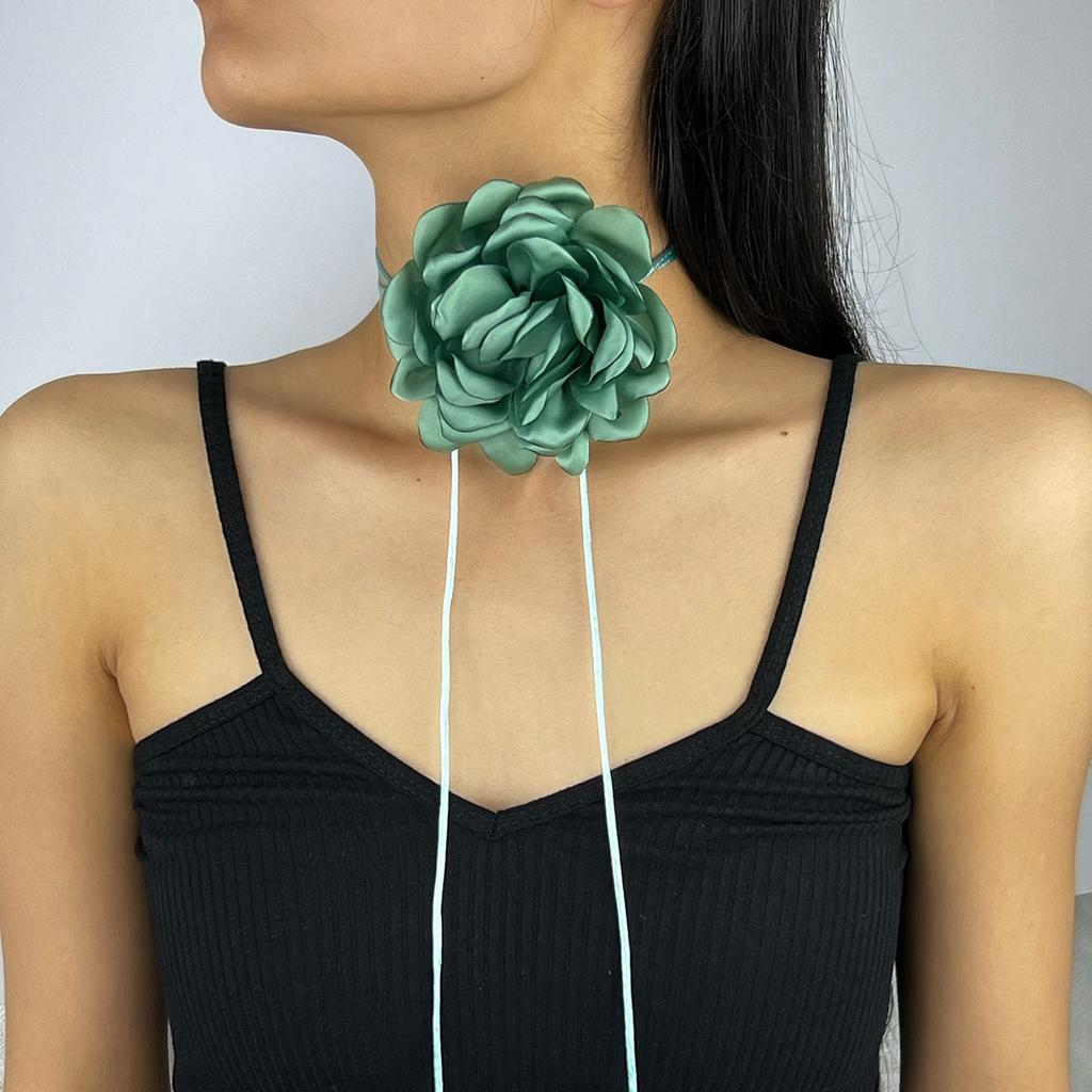 10Cm Satin Rose Necklace Three-Dimensional Adjustable Strap Waist Chain Necklace Dual-Use Jewelry