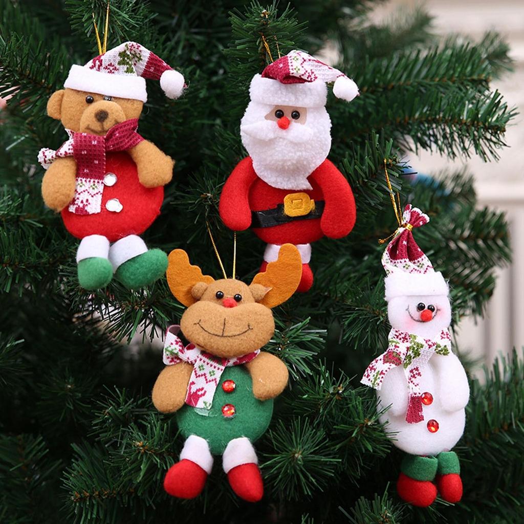 4Pcs Christmas Ornaments Gift Santa Claus Snowman Tree Toy Doll Hang Decorations