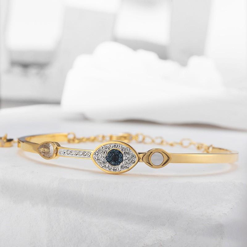 Titanstahl Böser Blick Charme Armband Damen Hypoallergen Gold- oder Tonfarbe Leicht 9g Modeschmuck