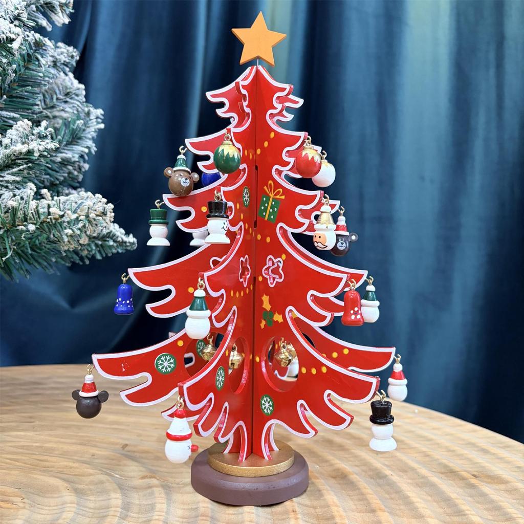 Wooden Christmas Tree Tabletop Display and Mini Figurines - Creative Gifts for Kids