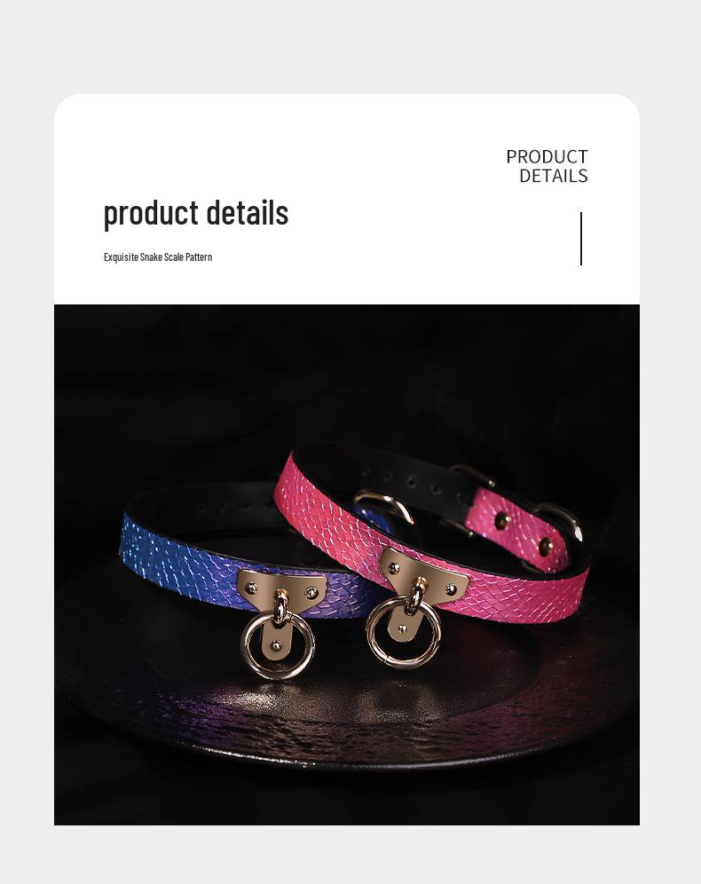 Gradient Snake Skin Leather Collar & Chain Leash - Unisex SM Erotic Toy for Training & Punishment