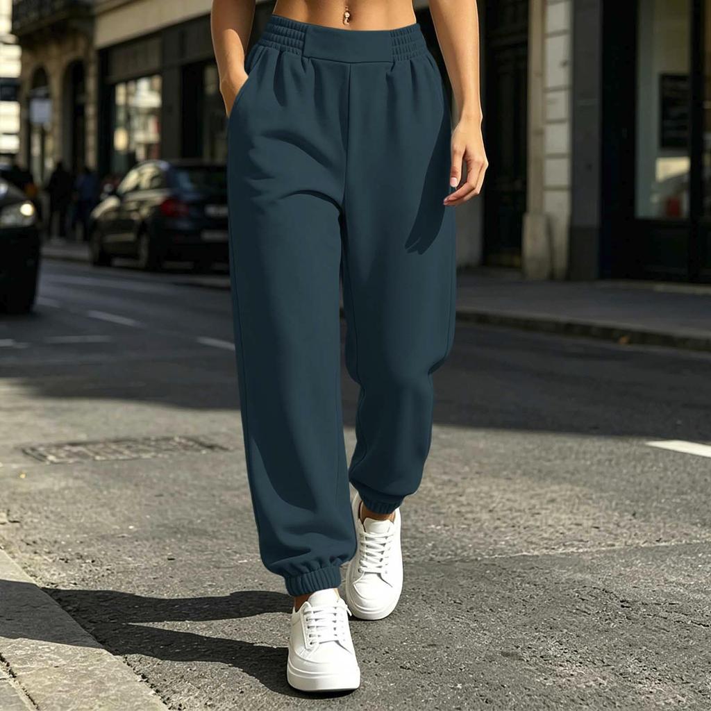 Women's Cotton Loose Fit Wide Leg Pants with Pockets for Casual Daily Wear