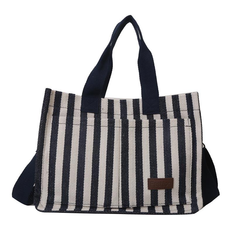 Cool Street Handbag, Large Capacity Women's Shoulder Bag, Trendy Striped Canvas Crossbody Bag, Fashion Travel Shopping Tote Bag