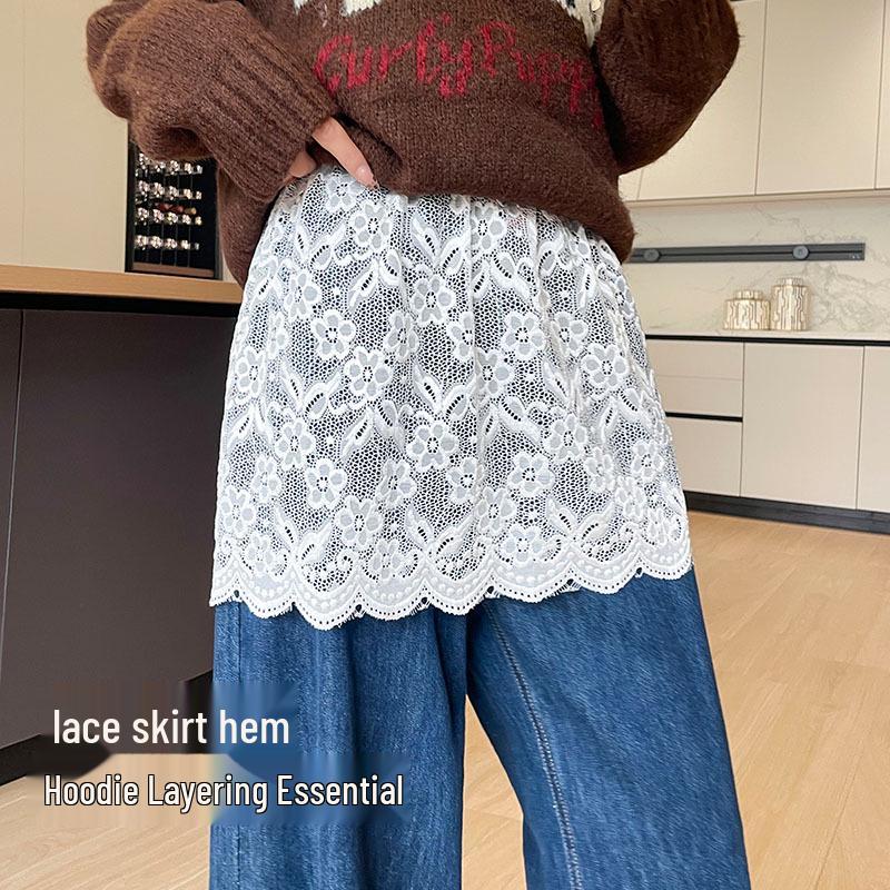 Lace Hem Layered Sweatshirt Skirt - Versatile White Short Skirt & Outerwear Piece