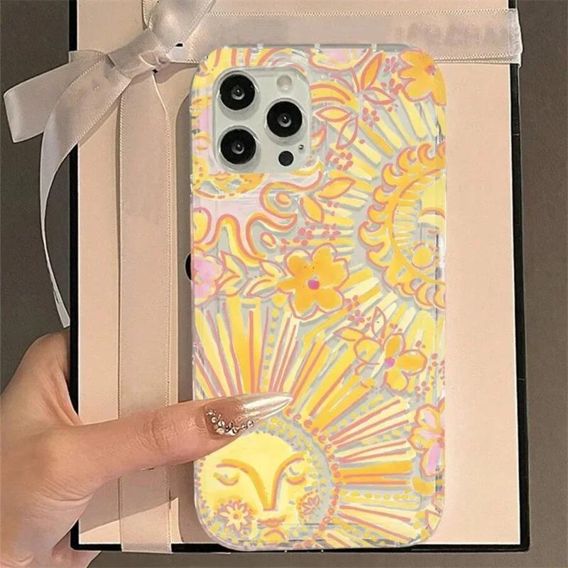 Sunshine & Ocean Print Clear Phone Case For IPhone 16 15 14 13 12 11 Pro XS Max X XR 7 8 Plus Tpu Airbag Anti-Drop Cover Funda