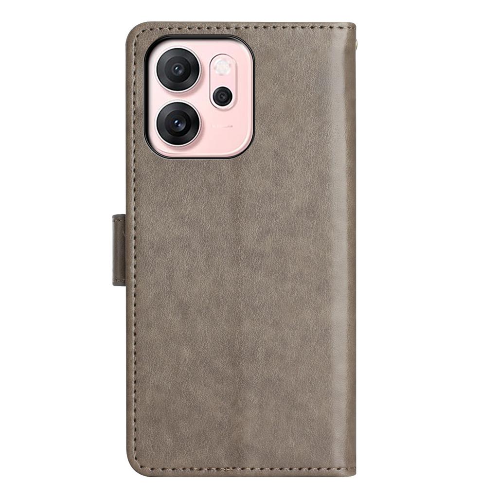 Dla Oppo Reno14 F 5G Skórzane etui portfelowe Etui na telefon z nadrukiem motyla i kwiatów ze smyczą