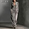 QICED Women's  Long Sleeve Stand Collar Fashion Casual Pants Suits