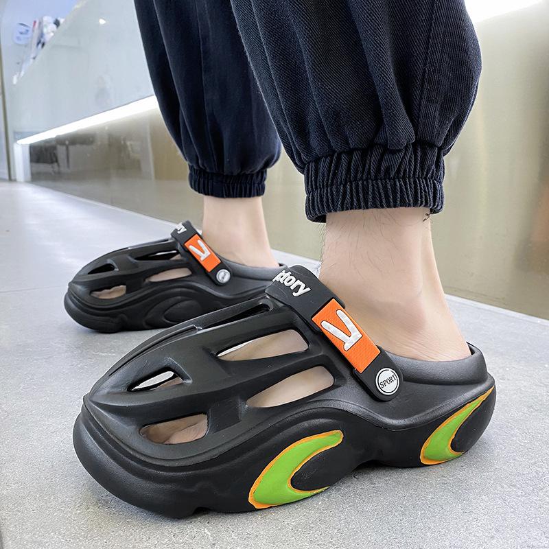 Slippers Men'S Trendy Thick-Soled Non-Slip Hole Shoes Men'S Hollow And Breathable Outdoor Beach Sandals