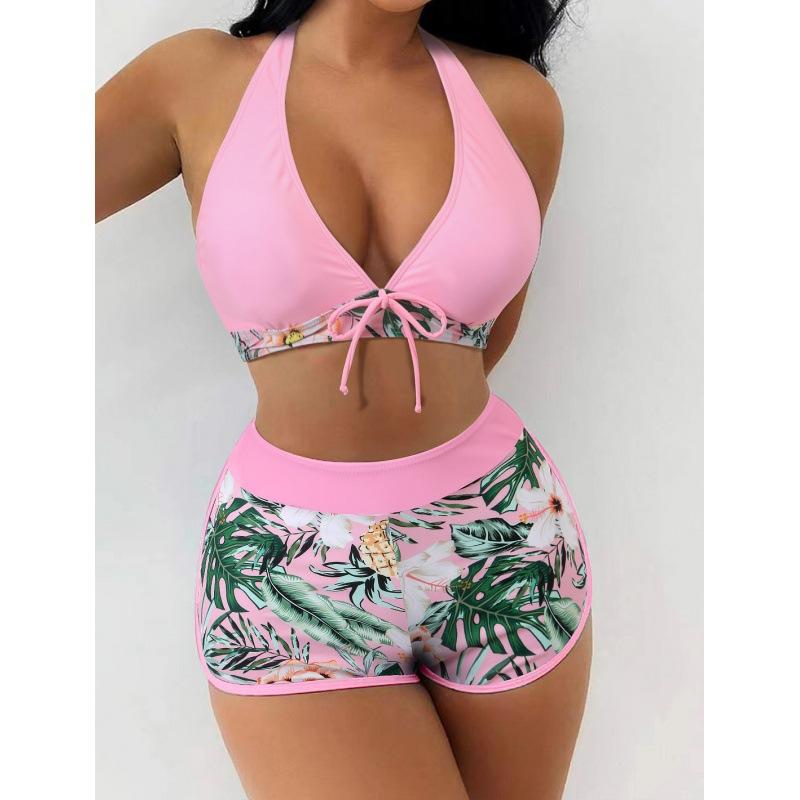 Women's Bikini Swimsuit Set Sexy High Waisted Beach Shorts Bow Tie Backless Underwear Tropical Style Beachwear for Swimming and Surfing