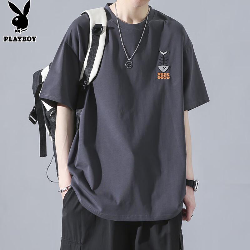 PLAYBOY Men s Pure Cotton Loose Fit Short Sleeve T-Shirt XL