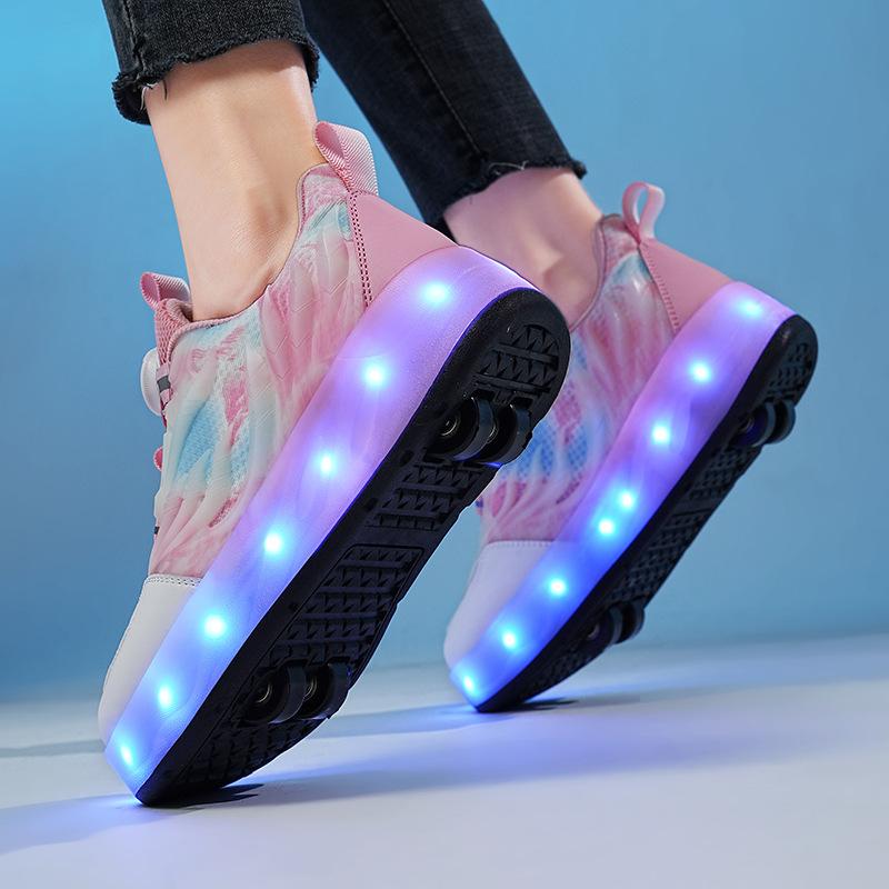 Runaway shoes boys four-wheel pulley shoes USB charging luminous shoes skates invisible variant burst shoes women