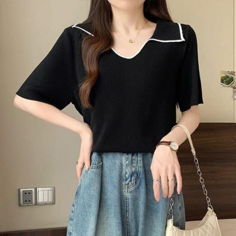 NaVaVa Women Simple Daily V Neck Collar ShorT sleeVe KniT T shirT Nk2939