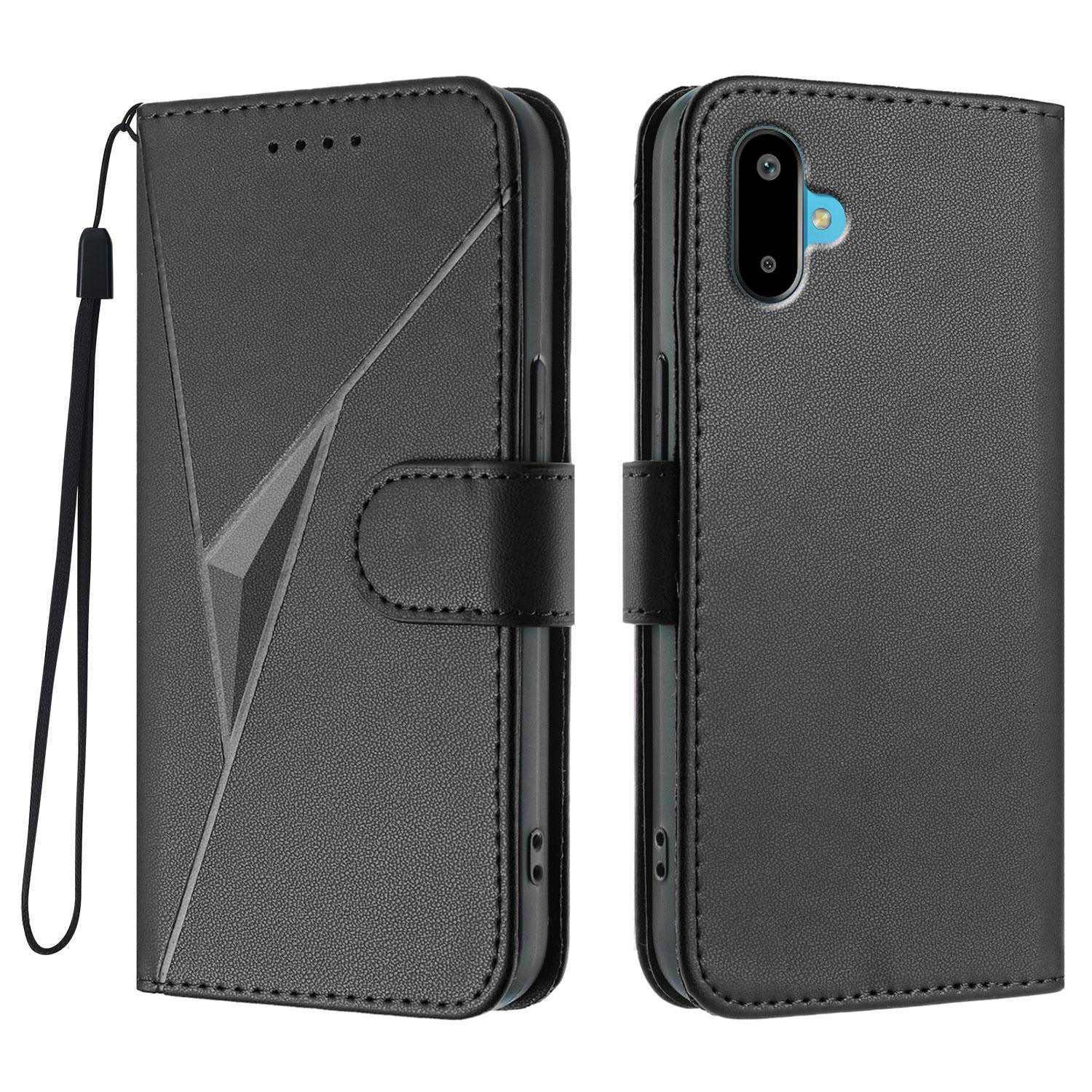 

For Samsung Galaxy M16 5G/Galaxy F16 5G Case Triangle Imprint Leather Phone Cover with Lanyard Black