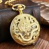 Luxury Golden Dragon Mechanical Fob Clock Phoenix Hollow Sculpture Mechanical Skeleton Pocket Watches Men Chain Wedding Gifts
