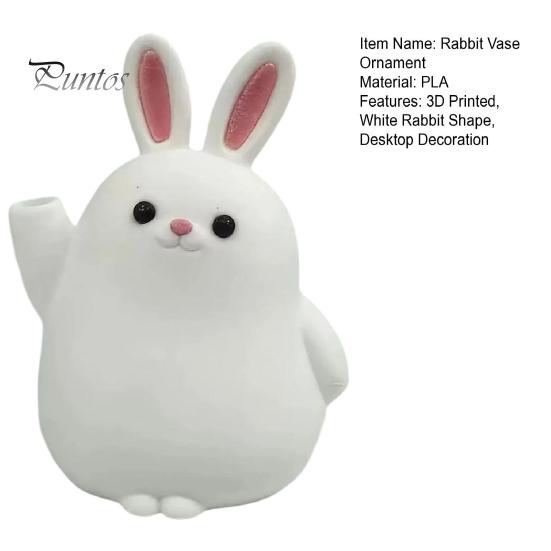 Home Office Decor Vase 3D Printed Rabbit Ornament, White Bunny Flower Holder Hydroponic Plants Container, Animal Shape Desktop Decoration for Matte