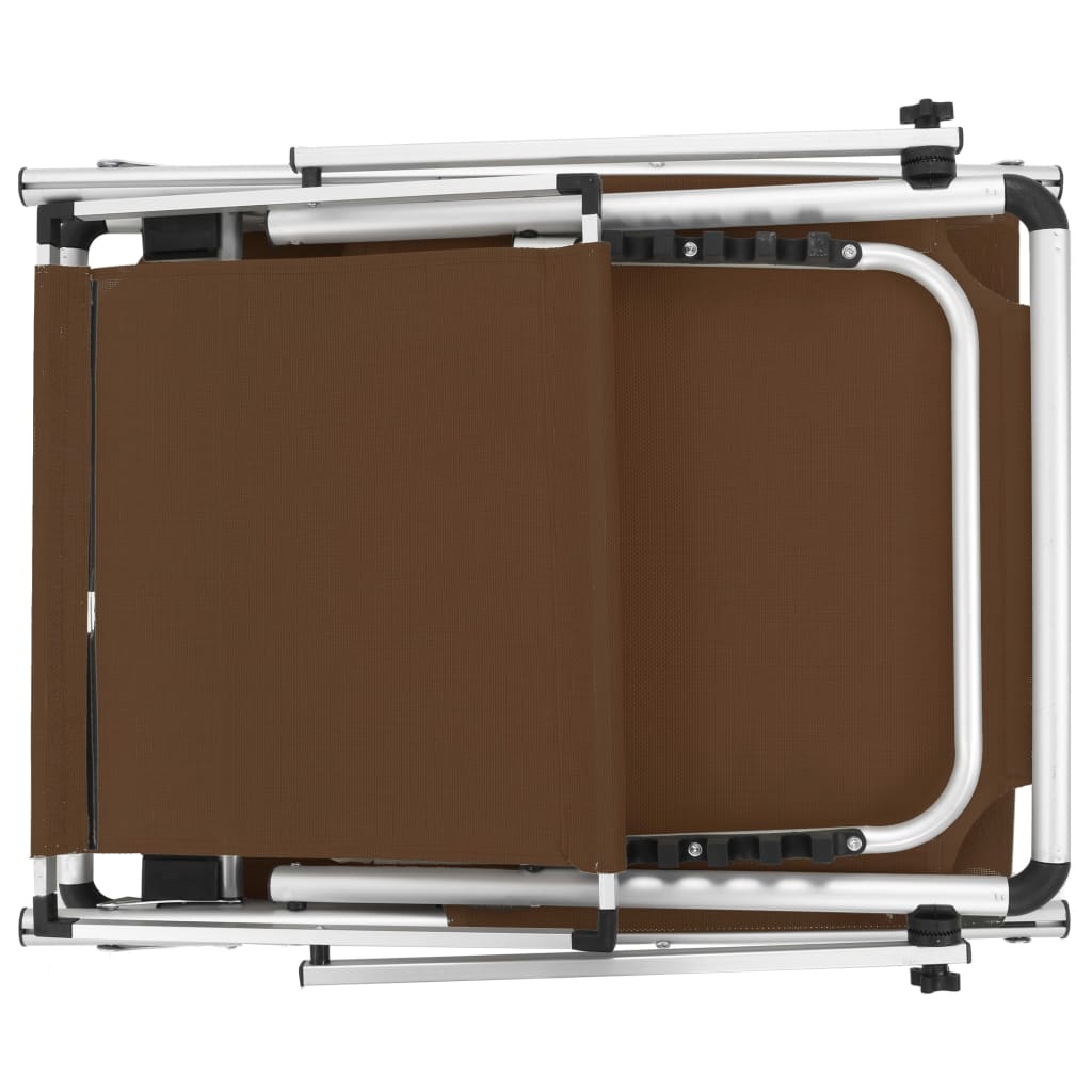Foldable Sun Lounger with Sunshade Aluminum Frame and Textilene Brown