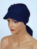 Navy Blue Turban Tess With A Visor Also Pleated Scarf After Chemotherapy