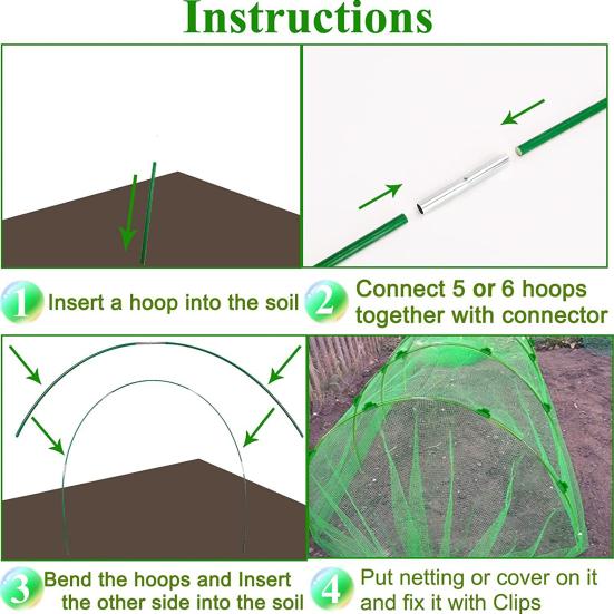Greenhouse Hoops Set Easy Assembly Grow Tunnel Kit Support Hoops with Clips Arch Frame for Garden Fabric Greenhouse Plastic Films