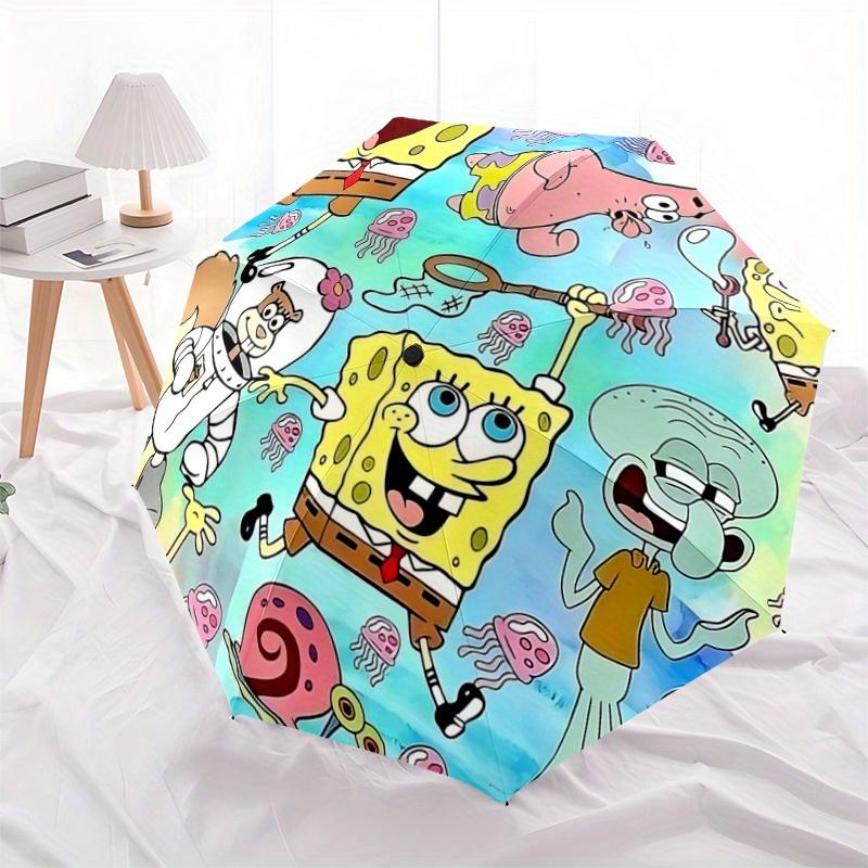 

1pc SpongeBob SquarePants Automatic Folding Umbrella - Portable 3-Fold Design with 8-Bone Iron Frame, Outdoor, for Fans, Travelers, Daily Use, Gi