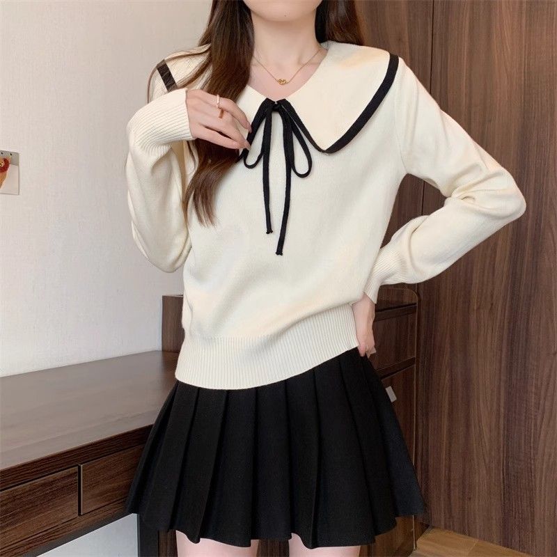 Loose top women's large size new foreign style college style age-reducing sweater doll collar versatile