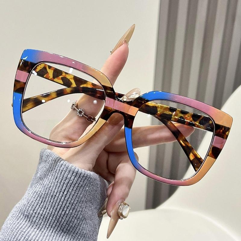 Literary Aesthetic Cat Eye Glasses Frame Women Large Retro Square Sunglasses Clear Lens Zero Power for Women Accessories Eyewear