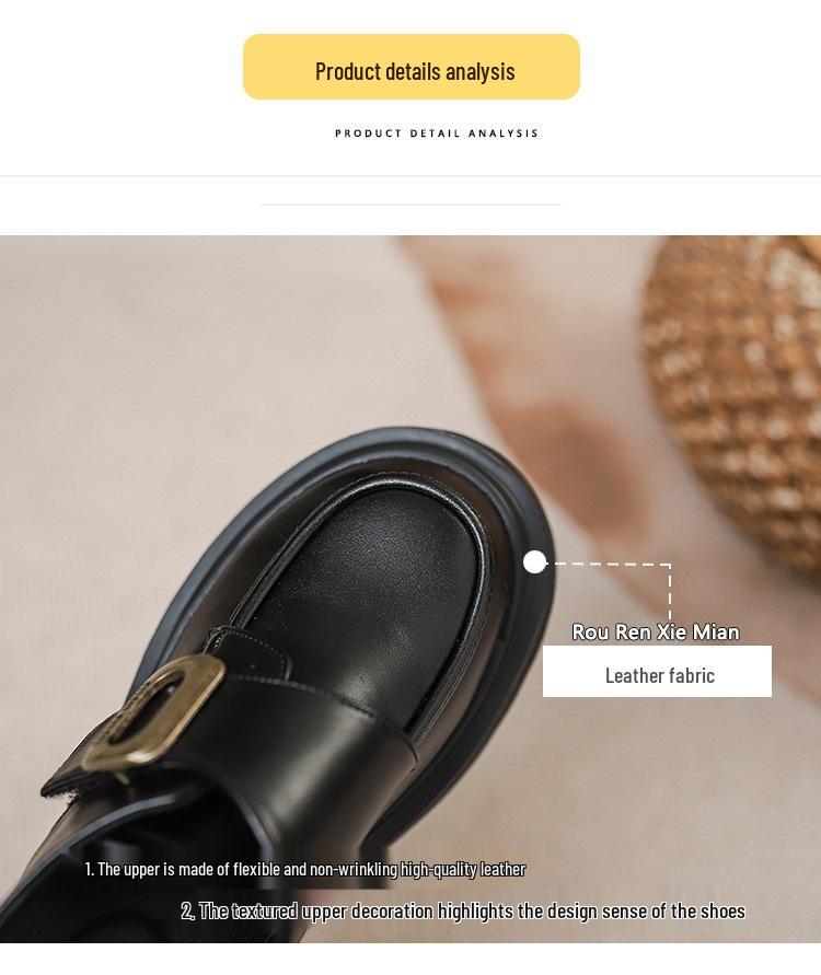 Women's Black Velcro Slip-on Height-Increasing Oxford Loafers, Thick Sole, Autumn 2025.