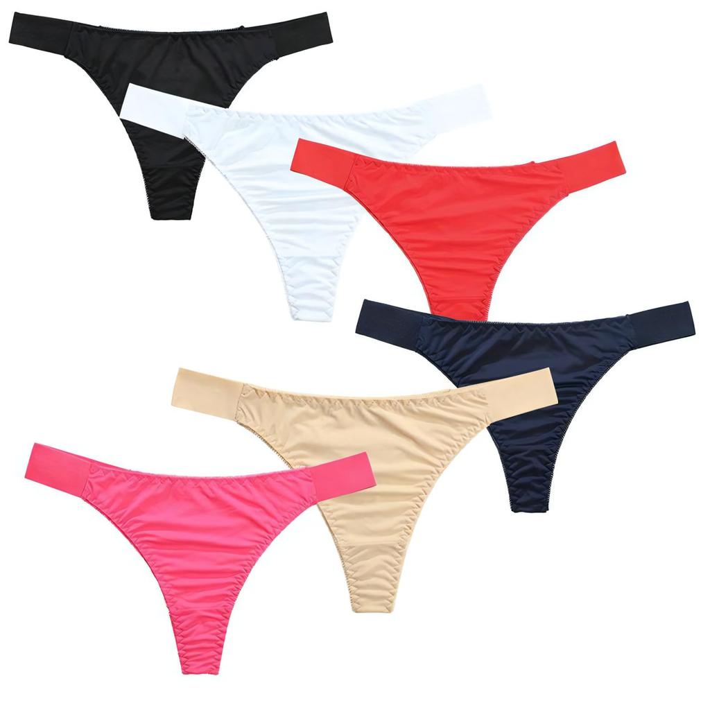 Kurop Set Solid Color Seamless Sexy 6-Piece Thongs, Women's Panties, Underwear,