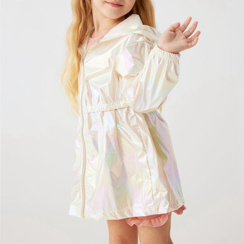 2-9 let Dětský Dívčí Lesklý Kabát s Kapucí Vodotěsná Bunda na Zip