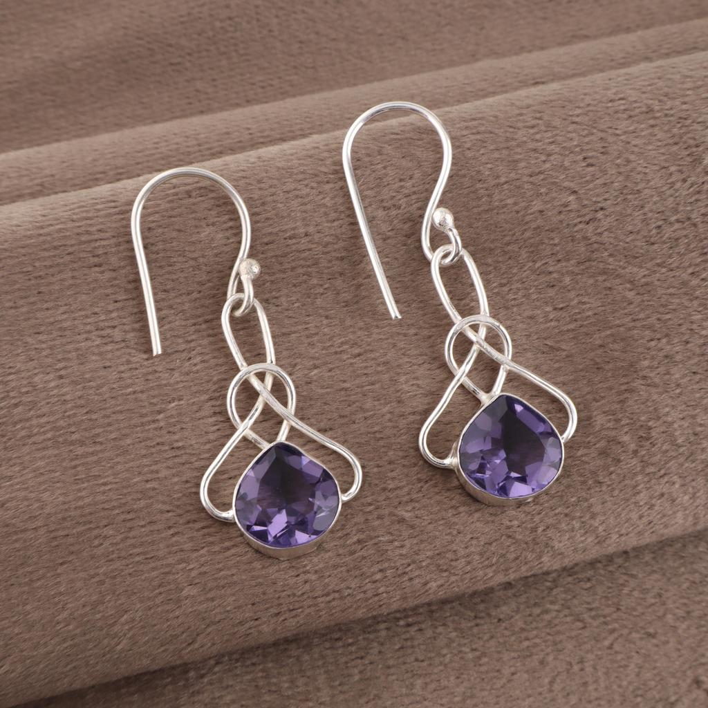 Iolith Ohrringe, Handgefertigte Edelsteinohrringe, 925 Massiv Sterlingsilber Ohrringe Zarter Schmuck, Für Verlobungsgeschenk