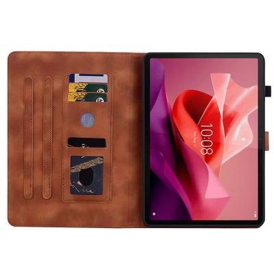 Husă pentru Lenovo Tab P12 din piele cu flori de crin, cu suport și sloturi pentru carduri