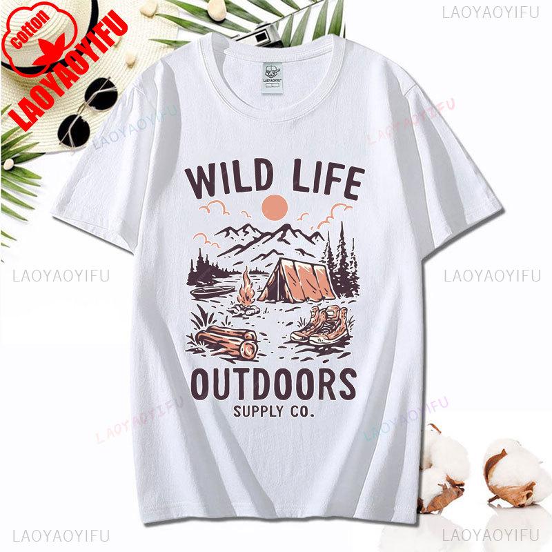 Love Camping I Hate People Vintage Funny T-Shirt Unisex Tees Camping Hiking Short Sleeve Tops Camper Gift Cotton O-Neck T-Shirt