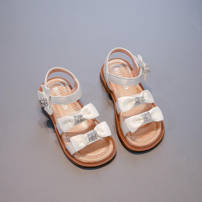 Summer Girls Open Toe Rhinestone Bow Princess Sandals Kids Stage Performance Dress Shoes