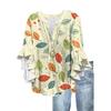 Women's Fashion Casual Button V-Neck Seven Sleeve Vintage Printed Shirt Top