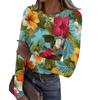 Damen Lässiges Mode-Oberteil mit Rundhalsausschnitt, Hawaiianischem Print und Langen Rippbündchen