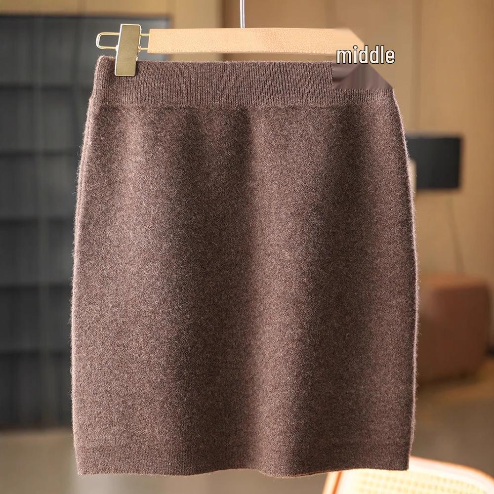 Women's High Waist Pure Wool Cashmere Knitted Skirt - Sexy, Slim Fit for Autumn/Winter