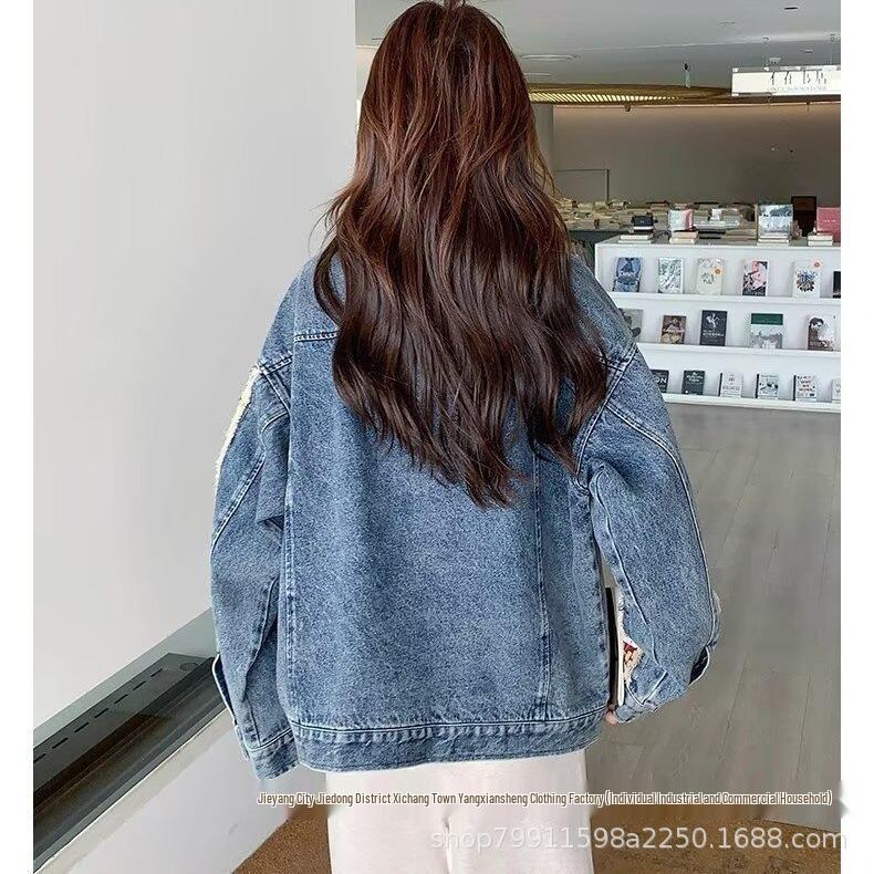 Spring 2025 Women's Floral Embroidered Denim Jacket - Sweet & Cool Street Style, American Niche Fashion Trend