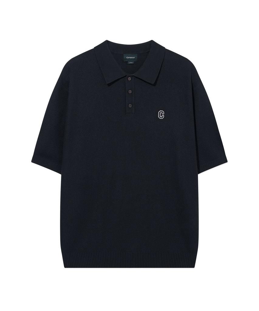 COVERNAT C Logo Collar Half Knit Dark Navy