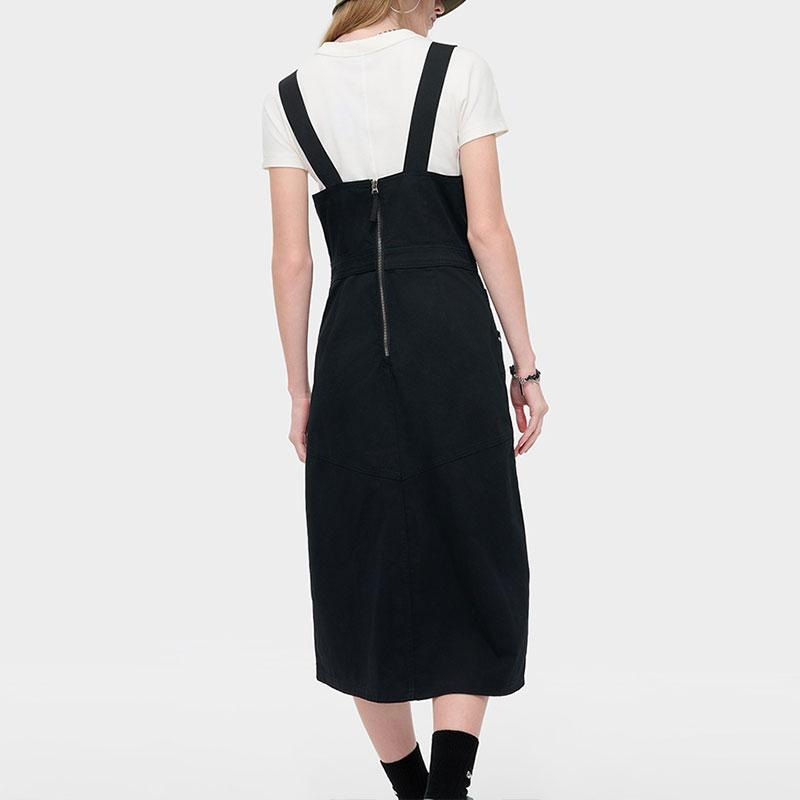 Fila Fusion Workwear Solid Color Comfortable Simple Soft Sleeveless Dress Women dresses Black T11W433301F-BK