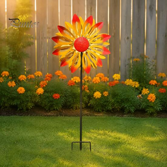 Einzigartiges Geschenk für Gartenliebhaber Blumen-Windrad, 75 cm Metall-Spinner mit Erdspieß, Dekorative Außenkunst Rostbeständige Windmühle für Hof, Rasen