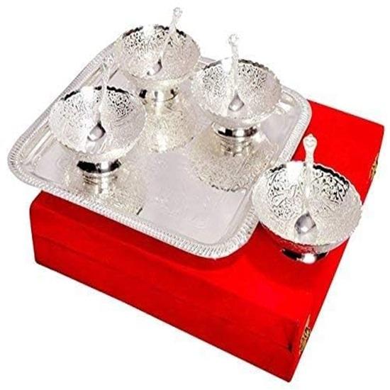 Brass Solid Bowl Set with Tray 100 Ml, Pack of 9