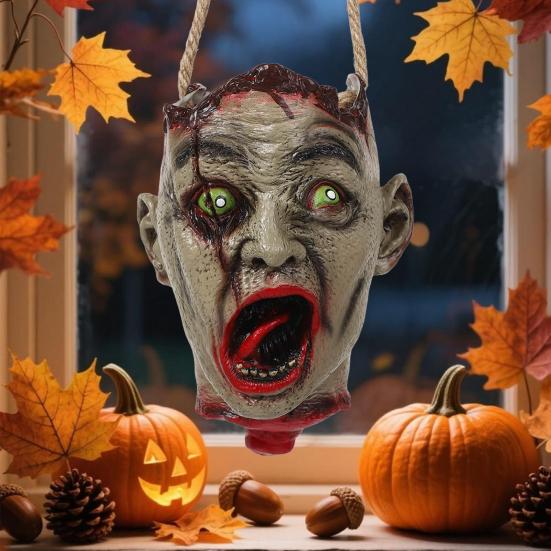 Halloween Spooky Candy Bucket Zombie Head Handbag Creepy Trick or Treat Candy Pail for Halloween Party Haunted Houses Decoration