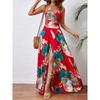 Tropical Print High Slit Strap Dress - European & American Style
