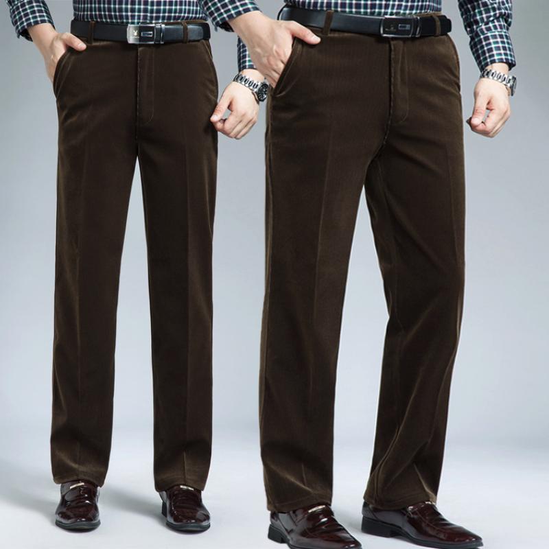Autumn Padded Middle - Aged Men's Casual Trousers Striped Loose Pants for Men Corduroy Trousers