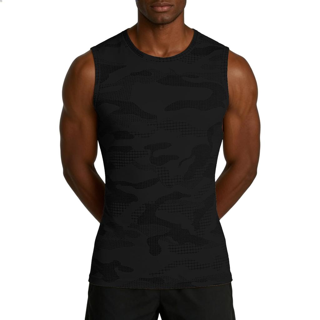 Men Sleeveless Athletic Tank Top Crew Neck Camo Print Lightweight Breathable Quick Dry Sports Shirt for Training Running Gym