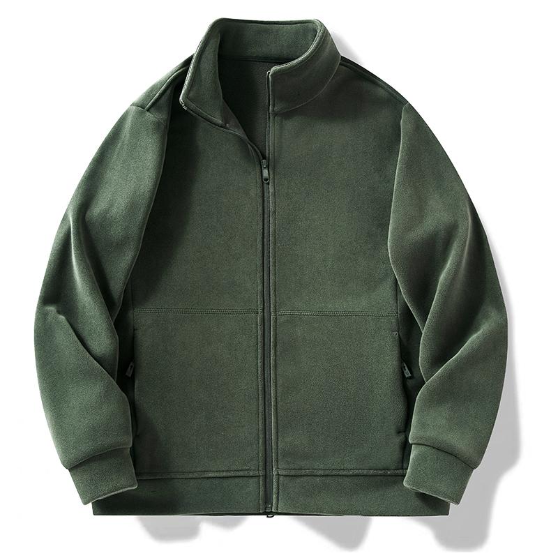 Austenitisches Fleece-Cardigan-Sweatshirt, Wandern und Laufen, mit dickem Fleece und winddichtem Stehkragen, Reißverschluss-Sweatshirt