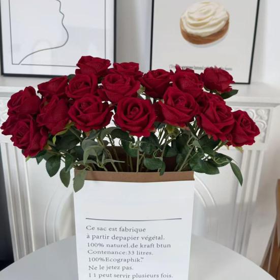 Rose Flower for Flower Arrangement Realistic Long Stem Fake Silk Rose