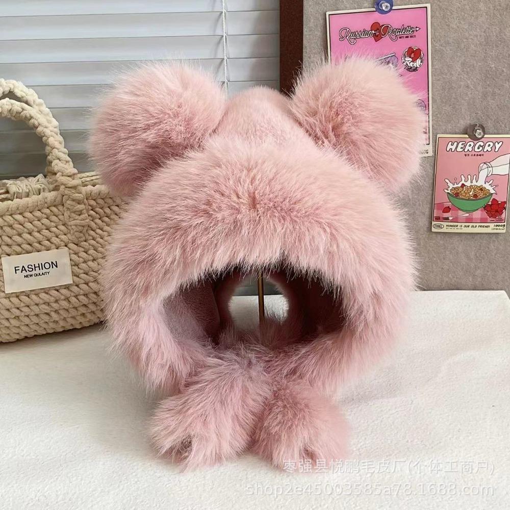 New Warm Winter Hat Ear Protection Velvet Bear Ears Hat Antlers Rabbit Ear Woolen Bucket Hat Women